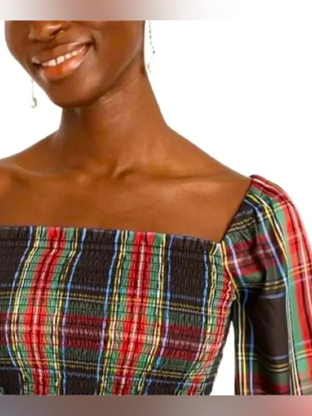 J.Crew Puff-Sleeve Smocked Top in Stewart Tartan Size XS Peplum Holiday